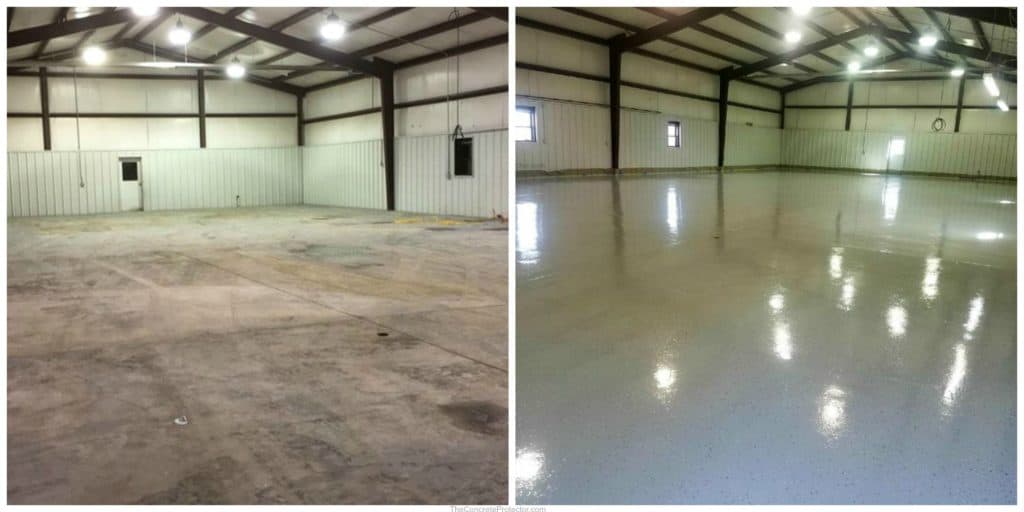 before and after epoxy installed big commercial storage space