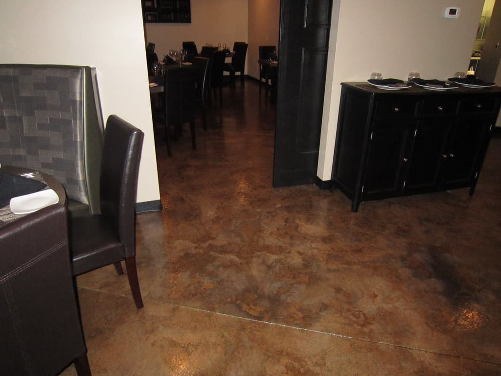 Acid stained square epoxy flooring installed in a big restaurant floor