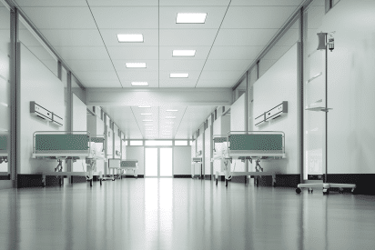 Shiny epoxy floor coating in a healthcare center