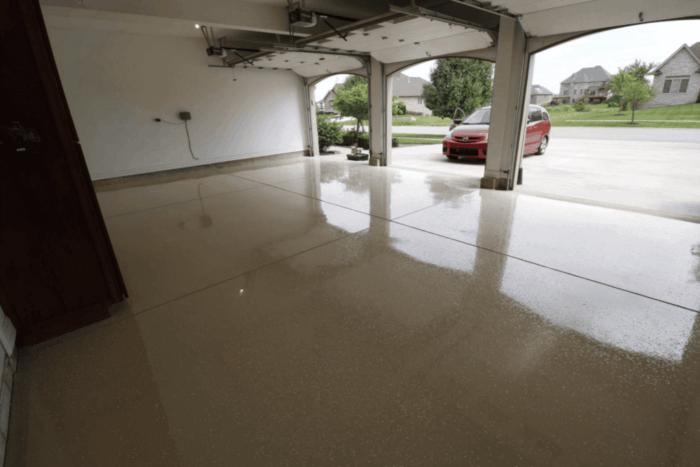 Shiny and glossy epoxy flooring of a multiple car storage garage