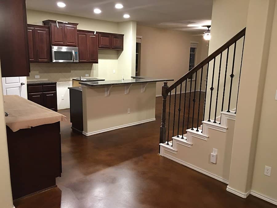 Brown solid epoxy kitchen flooring of a residential house, San Antonio